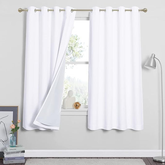 RYB HOME 100% White Blackout Curtains, Anti Dust Small Particle Mountain Fires Smog Filter Drapes Noise Reducing Energy Effieient Window Dressing for Furance Nursery Bedroom, W52 x L63 inch, 2 Panels