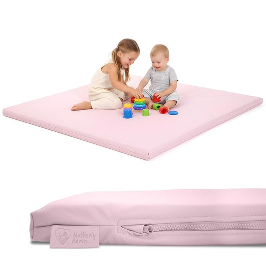 Play Mat Cover Only – Fits 50x50x1 Rollable Foam Floor Mat for Babies – Waterproof, Easy to Clean Replacement Cover for Tummy Time & Crawling – Pink
