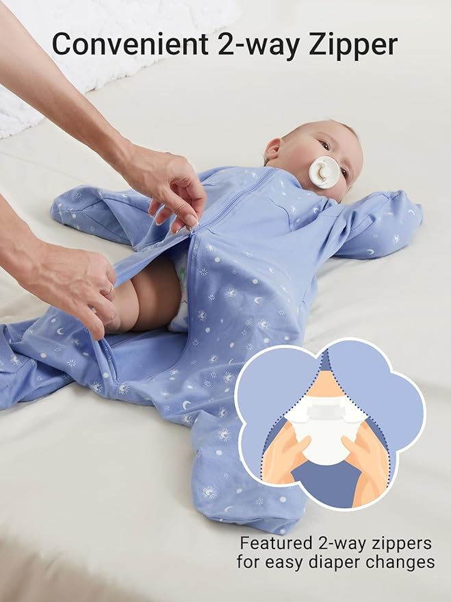 GROWNSY Transitional Swaddle Sleep Sack 3-6 Months, Starfish Design Baby Swaddle Sack, Dual-Zipper for Easy Diaper Changes, Proper Hip Development & Openable Foot Button, 12-20lbs, Blue