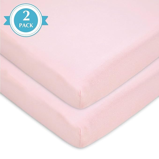 American Baby Company 2 Pack 100% Natural Cotton Fitted Mini Crib Sheets 38" x 24" - Soft & Breathable Small Nesting Portable Sheets, Fits Pack N Play Mattresses, Pink, for Boys & Girls