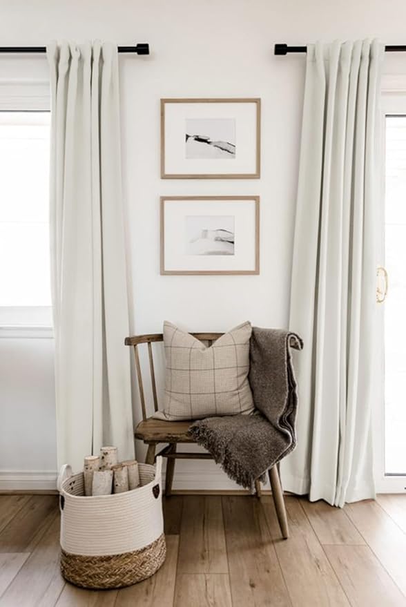 100% Blackout Shield Linen Blackout Curtains for Bedroom 63 Inches Long, Back Tab/Rod Pocket Living Room Drapes, Thermal Insulated Blackout Curtains 2 Panels Set, 50" W x 63" L, Off White