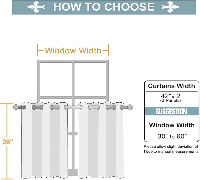 ChrisDowa Small Window Curtains for Kitchen and Bedroom - Grommet Short Thermal Insulated Room Darkening Curtains (2 Panels, Black, 42 x 36 Inch)