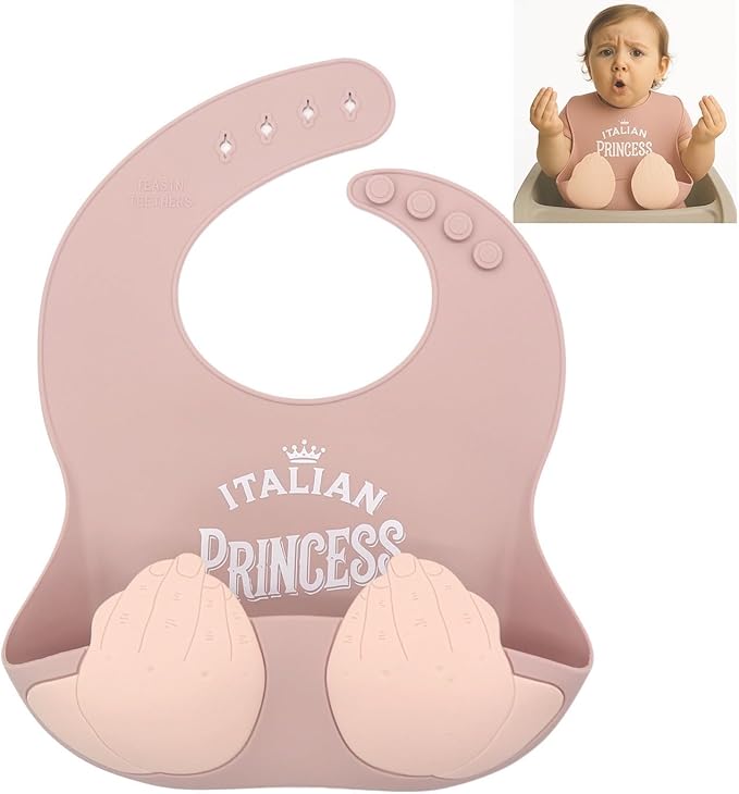 Teasin' Teethers Funny Italian Silicone Baby Bib with Pocket Food Catcher for Toddlers and Infants Funny Baby Bib Gift