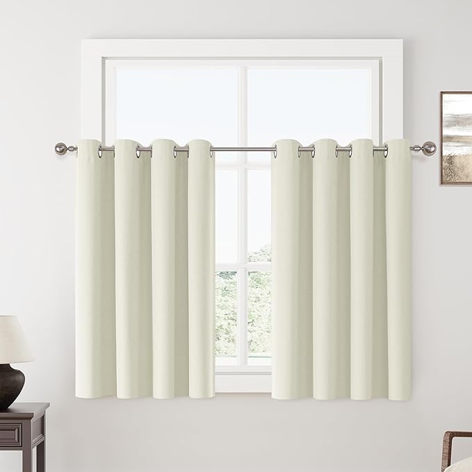 ChrisDowa 100% Blackout Ivory Solid Curtains 54 Inches Long 2 Panels for Bedroom Living Room,Farmhouse Room Darkening Thermal Insulated Soundproof Grommet Top Window Treatment Drapes,52x54