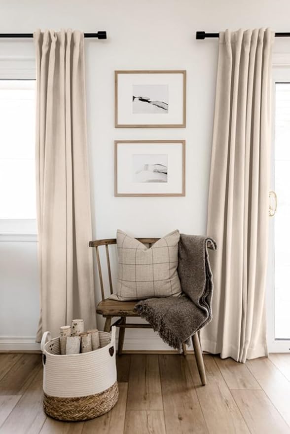 100% Blackout Shield Linen Blackout Curtains for Bedroom 84 Inches Long, Back Tab/Rod Pocket Living Room Drapes, Thermal Insulated Blackout Curtains 2 Panels Set, 50" W x 84" L, Beach Sand