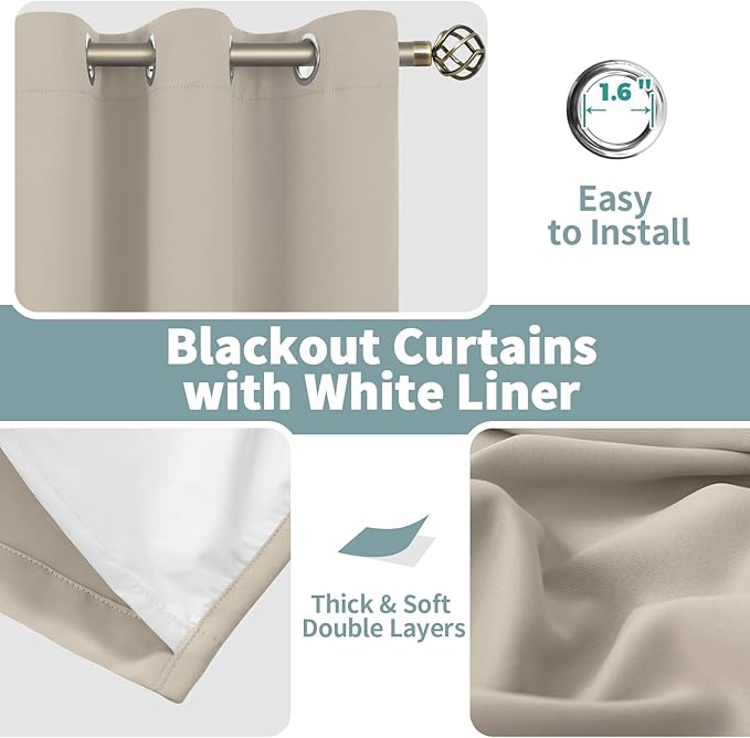 BGment Blackout Curtains for Living Room 84 Inch Length 2 Panels Set, Full Room Darkening Thermal Insulated Noise Cancelling Window Curtain for Bedroom, Each Grommet Curtains 42 Inch Wide, Cashmere