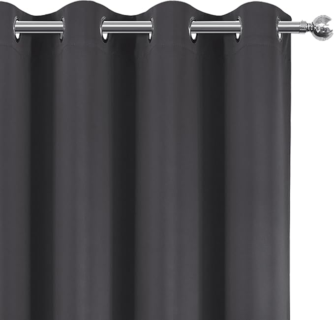 LEMOMO 100% Blackout Curtains 52 x 72 Inch Dark Grey Curtains 2 Panels Darkening Thermal Insulated Bedroom Curtains