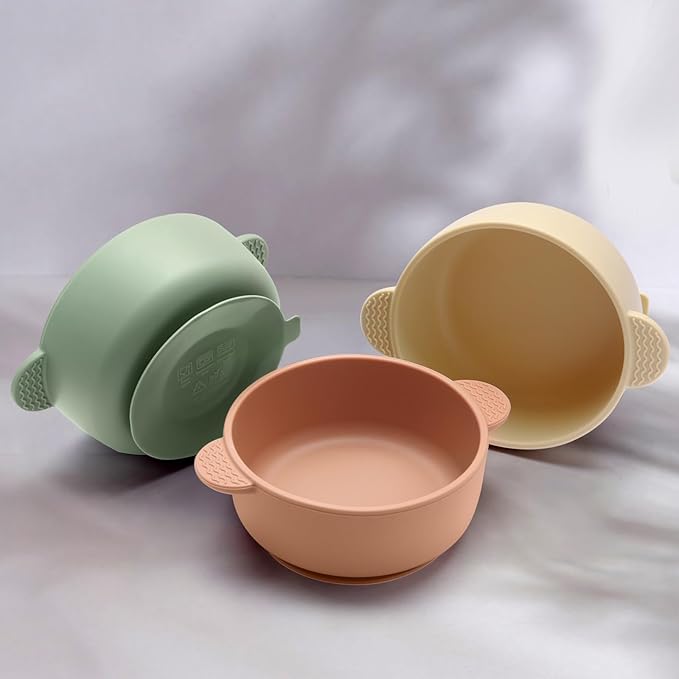 Eascrozn 3 Pack Baby Bowls, Suction Bowls for Baby and Toddlers, BPA Free Food Grade Silicone Bowl Feeding Supplies, Dishwasher and Microwave Safe, Multicolor