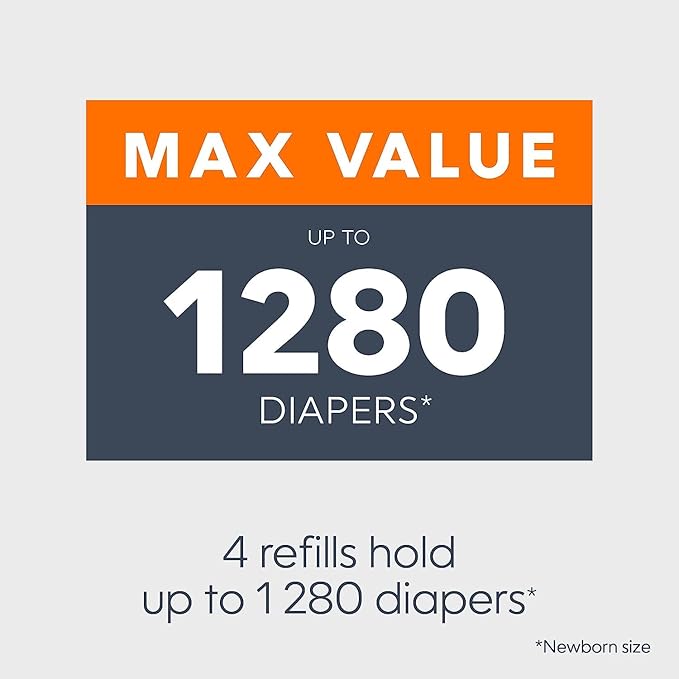Diaper Genie Essentials Round Refill Pack of 4 | Holds Up to 1280 Newborn Diapers | Features Unscented Continuous Film | Compatible with Diaper Genie Complete and Expressions Pails