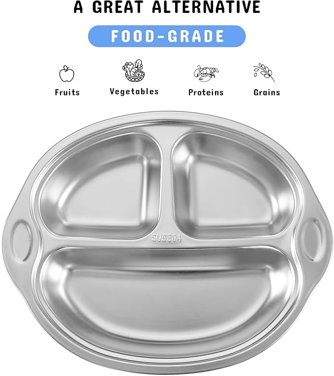 Mrs. Chou Stainless Steel Baby Suction Plates: Divided Plates for Babies and Toddlers, Made of 100% Food-Grade Materials Ideal for Baby-Led Weaning BPA-Free Toddler Feeding Dishwasher Safe Purple