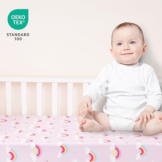 david's kids 3 Pack Fitted Crib Sheets, Ultra Soft Breathable Comfortable Baby Sheet Set for Girls Neutral, 28x52 Inch Fits Standard Crib and Toddler Mattresses, Rainbow