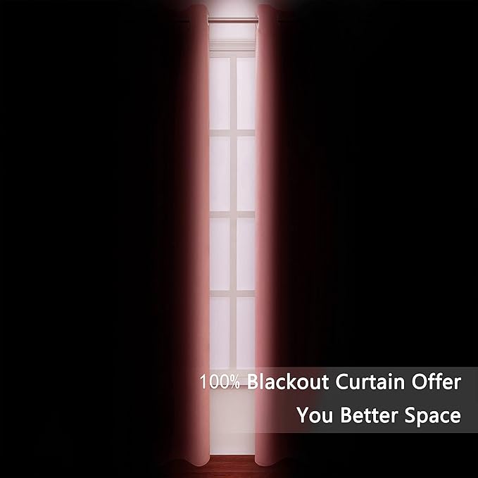 LEMOMO 100% Blackout Curtains 52 x 72 Inch/Coral Curtains 2 Panels with Black Lining Room Darkening Thermal Insulated Bedroom Curtains