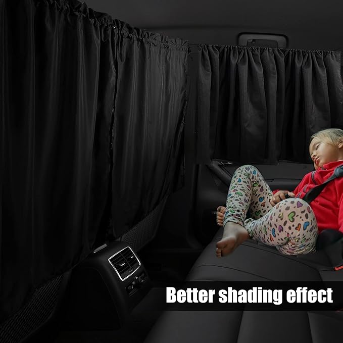 Privacy Curtain Universal Car Divider Between Rear Seat Auto Blackout Sun Shades Side Window Covers Accessories for Travel Camping Nap Sleeping (3Pcs)
