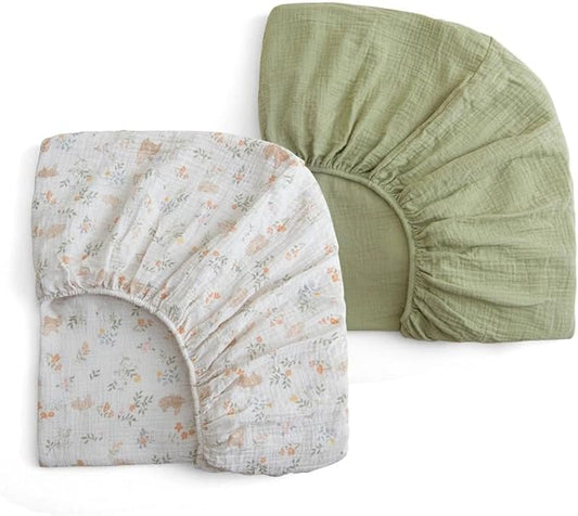 Muslin Crib Sheets - Fitted Crib Mattress Sheets for Boys and Girl - 28"x 52", 2 Pack (Rabbit, Green)