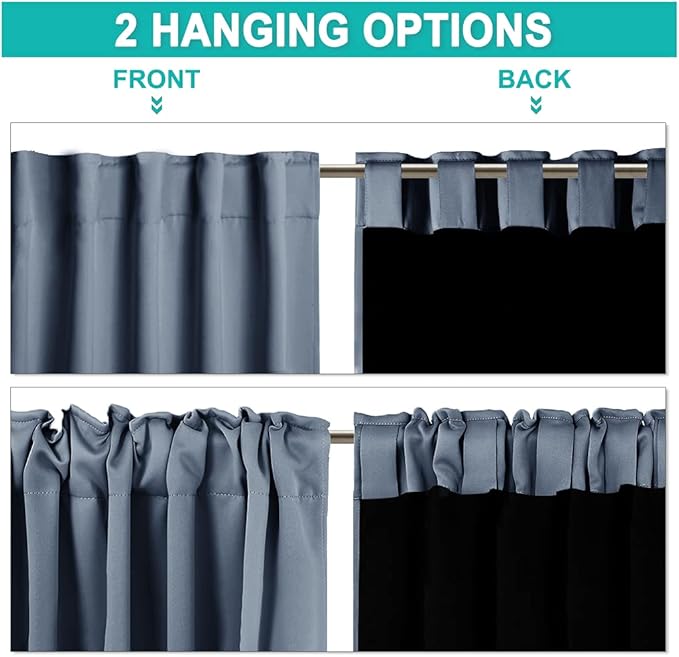 NICETOWN 100% Blackout Curtains 84 inches Long, Pair of Energy Smart & Noise Blocking Out Drapes for Baby Room Window, Thermal Insulated Guest Room Lined Window Dressing (Stone Blue, 52 inches Wide)