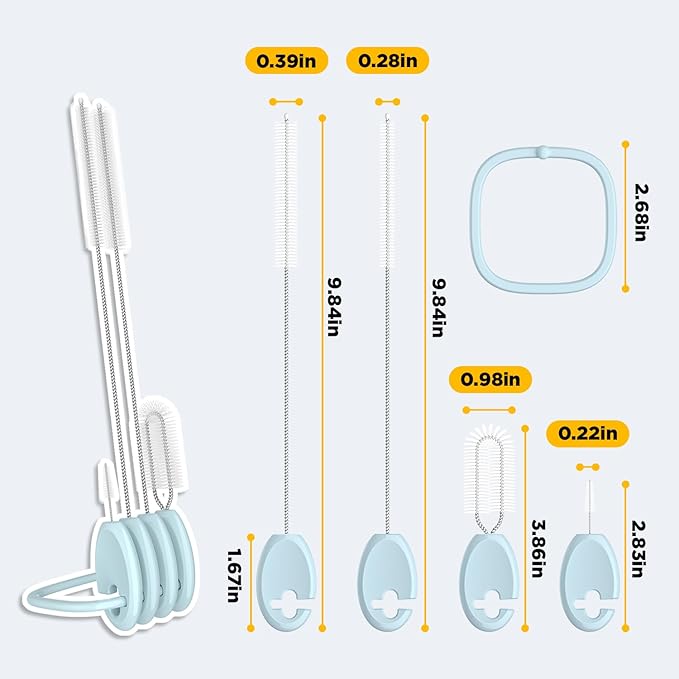 VOGOGE Straw Brush Set, 4 Piece Cleaner Kit with Standable Key Ring for Reusable Straws, Tumblers & Water Bottles – Designed for Kids & Adults, Blue
