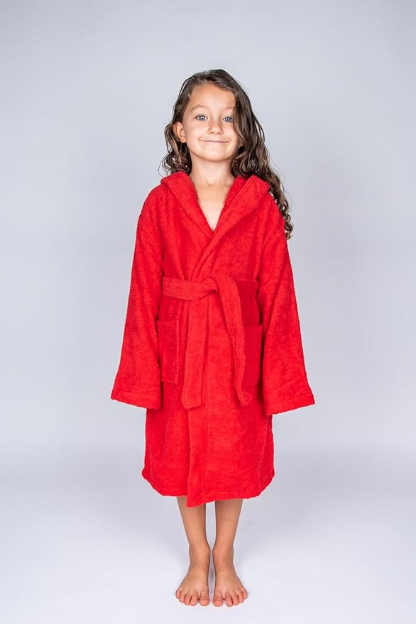 BAGNO MILANO Kids Organic Turkish Cotton Hooded Beach Cover-Up Towel, GOTS Certified, for Boys and Girls (Red, 9-12 Years)