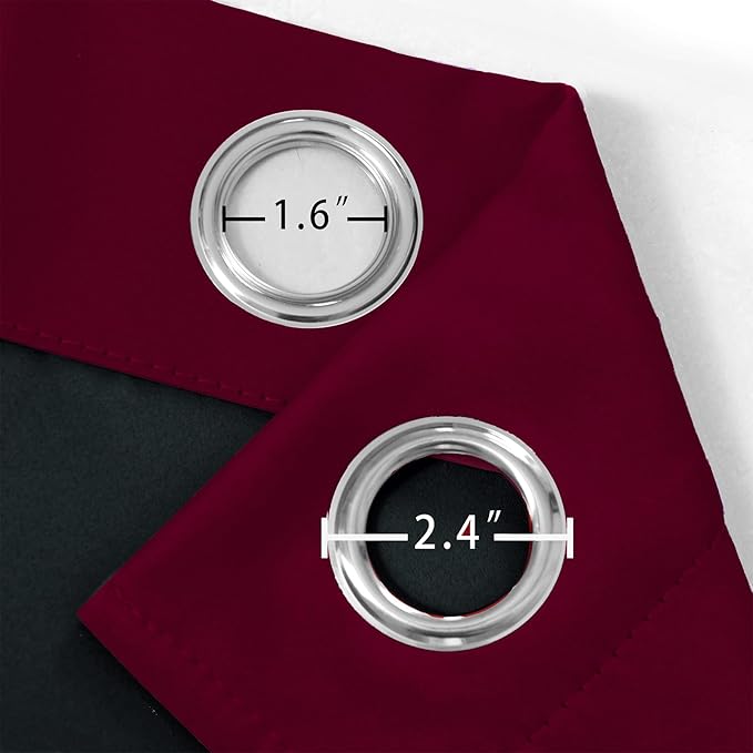 LEMOMO 100% Blackout Curtains 52 x 72 Inch Burgundy Red Curtains 2 Panels Darkening Thermal Insulated Bedroom Curtains