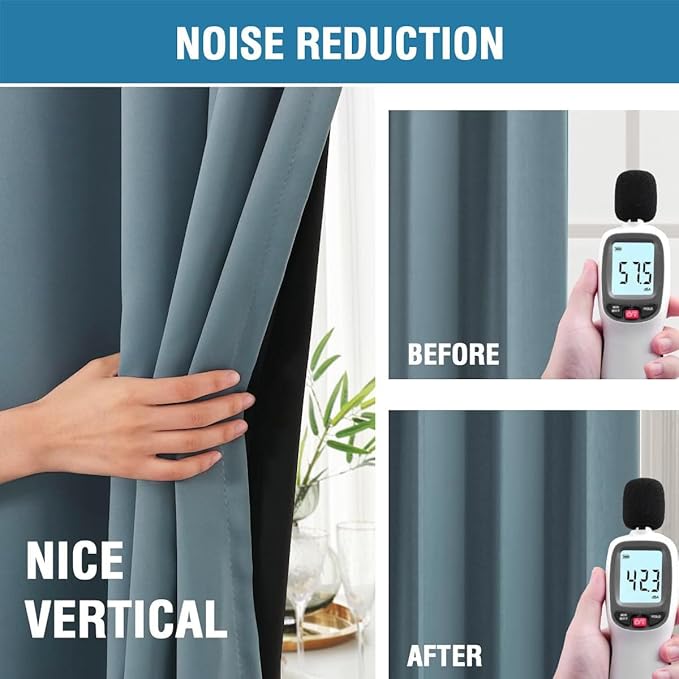 H.VERSAILTEX 100% Blackout Curtains for Bedroom with Black Liner Full Room Darkening Curtains Thermal Insulated Back Tab/Rod Pocket Window Drapes for Living Room, 2 Panels, 42 x 84 Inch, Stone Blue