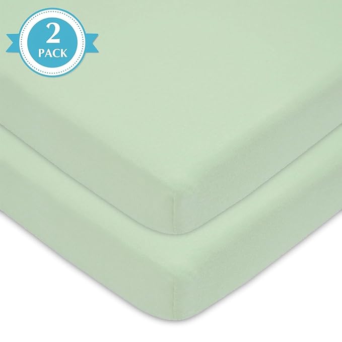 American Baby Company 2 Pack 100% Natural Cotton Fitted Mini Crib Sheets 38" x 24" - Soft & Breathable Small Nesting Portable Sheets, Fits Pack N Play Mattresses, Celery, for Boys & Girls