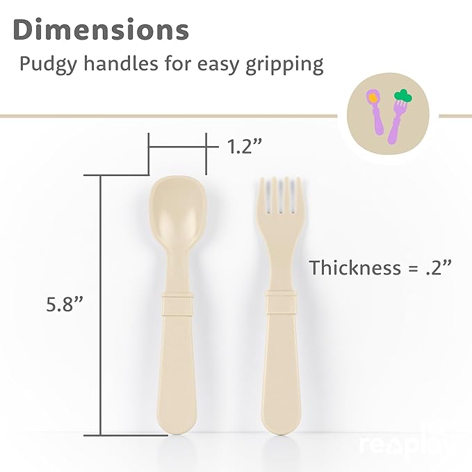 Re-Play Toddler Forks and Spoons Set - 4x4 Utensils Set for Kids - Dishwasher and Microwave Safe - Made in USA - Pack of 8-5.8" x 1.2" x 0.2" - Meadow