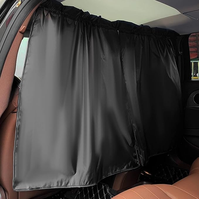 Car Privacy Curtain - Universal Auto Divider Between Rear Seat, Blackout Sun Shades, Side Window Covers for Travel, Camping, Nap, Sleeping (1Pc)