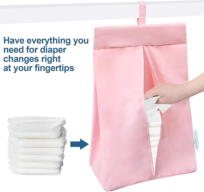 SPRINGSPIRIT Diaper Stacker Caddy Organizer Easy Access & Dustproof Portable Hand Free Diaper Holder for Adults or Nursery, Machine Washable Pink