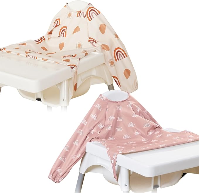 CoolaPeach Long Sleeve Baby Bib - Mess-Proof Feeding Bibs for Babies - Adjustable, Waterproof, and Highchair/Table Attachment
