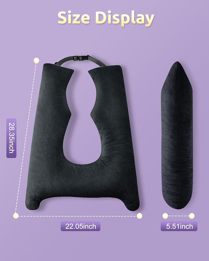 Car Pillow for Kids Travel Pillow with Adjustable Strap, Kids Floor Pillows Cushions for Adults and Children to Support Head and Body Road Trip Essentials (Metal Black)