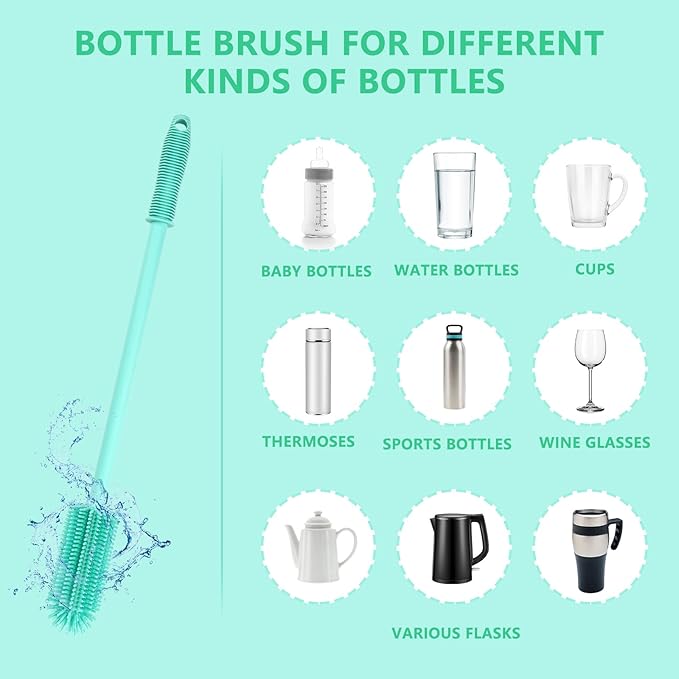 Silicone Bottle Cleaning Brush | 2 Pack| Water Bottle Brush Cleaner Brush for Hydro Flask,Glassware,Vacuum Sports Bottle&Vases,Water Bottle Cleaner Brush for Narrow Neck Containers