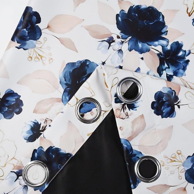 Renaiss Floral Blackout Curtains for Bedroom Pretty Rose Flowers Pattern Curtain & Drapes Thermal Insulated Black Out Curtain for Living Room 53W x 63L inches 2 Panel Set