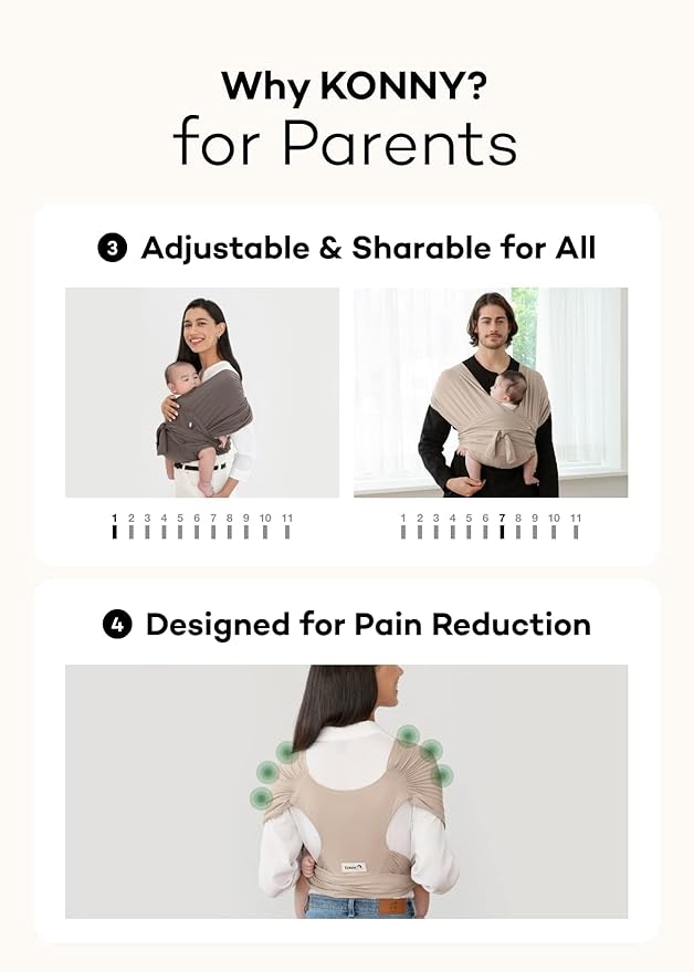 Konny Baby Carrier Flex SoftBreeze with Head Support - Adjustable, Easy to Wear, Hands-Free Breathable Baby Wrap Sling, Perfect for Newborn Babies Essentials up to 44 lbs (M-4XL) - Beige