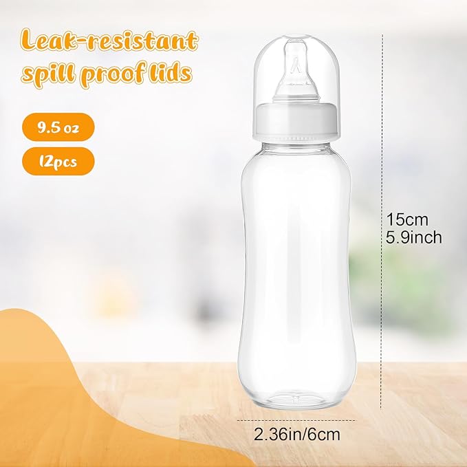 Norme 12 Pcs 9.5 oz Plastic Bottles Chug Shower Game Party Favors for Shower Decorations Gender Reveal Gifts (White)