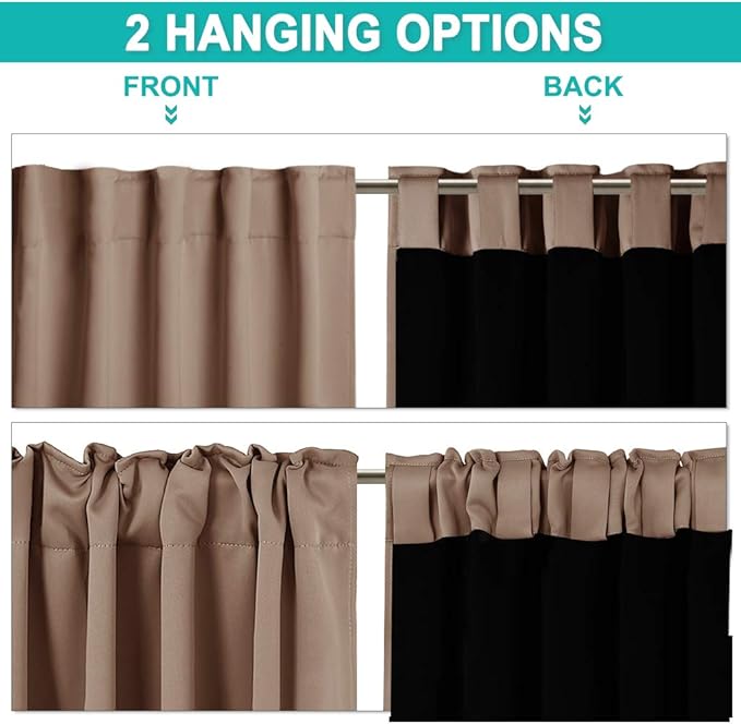 NICETOWN Complete Blackout Shades with Rod Pocket/Back Tab for Large Window, 100% Blackout Window Curtain Panels with Black Lined, 52 inches Width Each Panel, 95 inches Length, Cappuccino, 2 Pieces