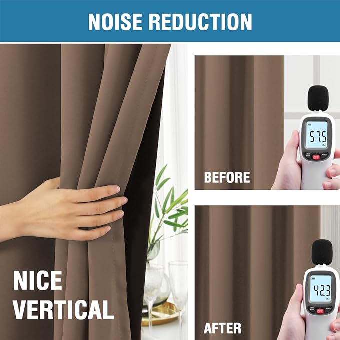 H.VERSAILTEX 100% Blackout Curtains for Bedroom with Black Liner Room Darkening Curtain 84 Inch Long Thermal Insulated Back Tab/Rod Pocket Window Treatment Drapes for Living Room, 2 Panels, Macchiato