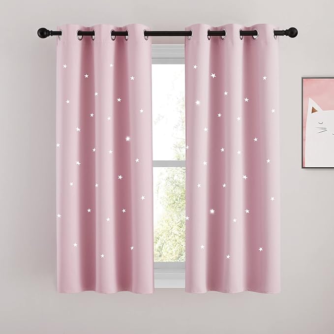 NICETOWN Starry Night Blackout Curtains, Grommet Thermal Insulated Drapes for Girls Room Livingroom Nursery Thanksgiving Decor (2 Panels, Baby Pink, 34 x 54 inches)