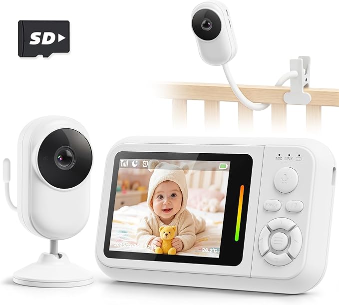 Baby Monitor No WiFi with Clip Mount, 2.8” Wireless Baby Monitor with Camera and Audio, 1080P Video, Night Vision, VOX, Temperature Sensor, 2-Way Audio, Lullabies