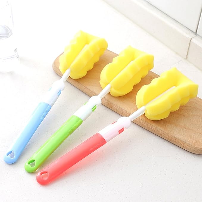 Replaceable Cleaning Bottle Sponge Brush with Long Handle Cleaner Soft for Baby Bottle,Kitchen Clean, Glasses,Mugs Cup, 11 inch