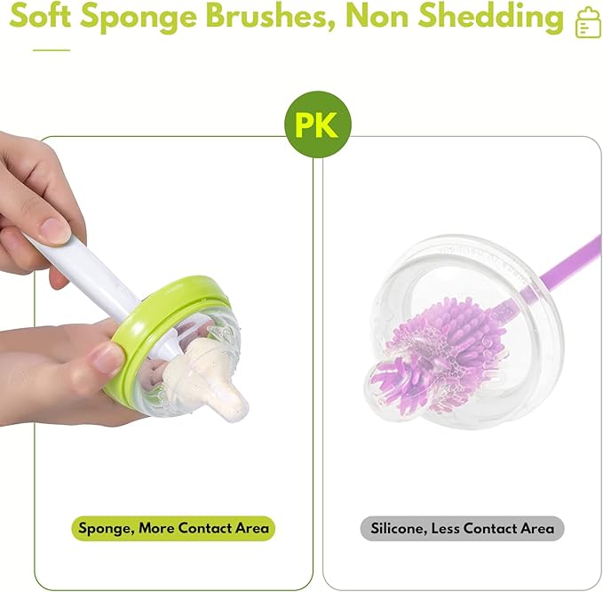 Carebabymore 8 Pcs Sponge Nipple Bottle Brushes, Baby Bottle Brush with 3 Pcs Nipple Cleaner, 3 Pcs Replacement Heads and 2 Pcs Straw Brushes, White