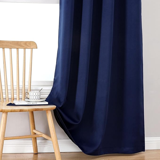 ChrisDowa 100% Blackout Curtains 72 inch Long for Bedroom with Black Liner, 2 Thick Layers Total Blackout Thermal Insulated Grommet Window Curtains 2 Panels Set (Navy Blue, 42 x 72 Inch)