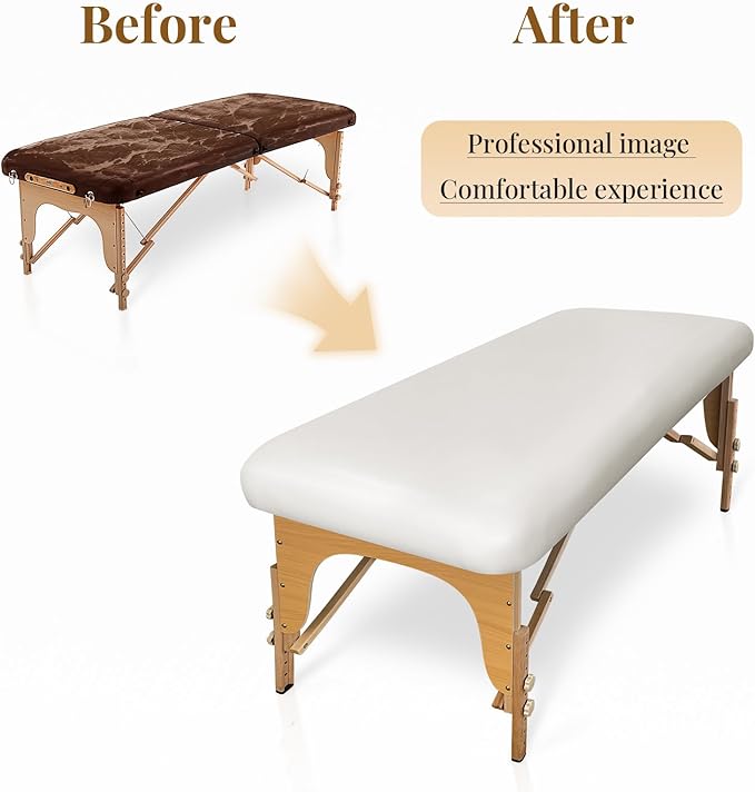 XIAROGEE Leather Massage Table Cover Wipeable Covers for Massage Table Waterproof Vinyl Replacement Bed Cover Protector for Lash/Spa (Cream White, 1)