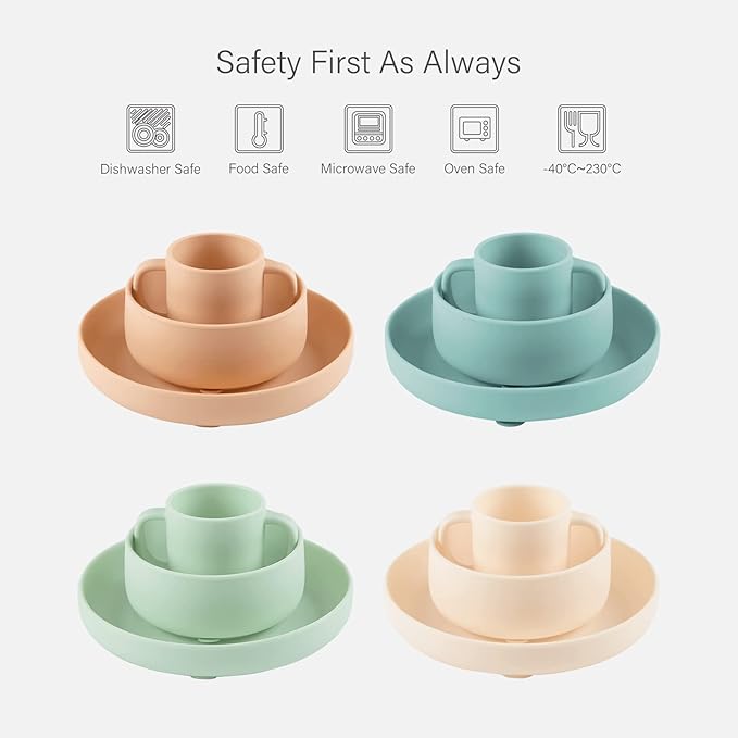 YOOFOREA Baby Led Weaning Supplies I Toddler Infant Baby Essentials First Stage I Baby Feeding Set - Tiny Cup, Suction Bowl & Plate I 100% Platinum Food Grade Silicone I BPA BPS PVC Free - Honey