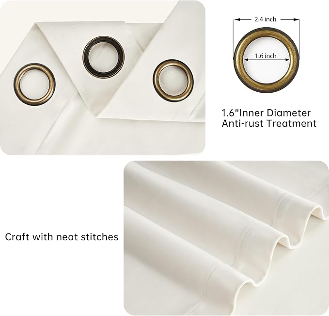 Topfinel 90 Inches Long Ivory Cream Velvet Curtains for Bedroom, Decorative Pinch Pleated Room Darkening Grommet Curtain Drapes Viral Luxury Nursery Girls Preppy Crushed Velvet Cute Drapes 2 Panels
