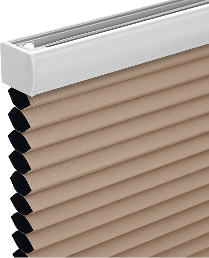 Changshade Cordless Cellular Shades, Blackout Honeycomb Shades for Windows, Pull Down Pleated Blinds, Easy to Install for Indoor Windows and French Doors,26" W x 50" H, Light Brown