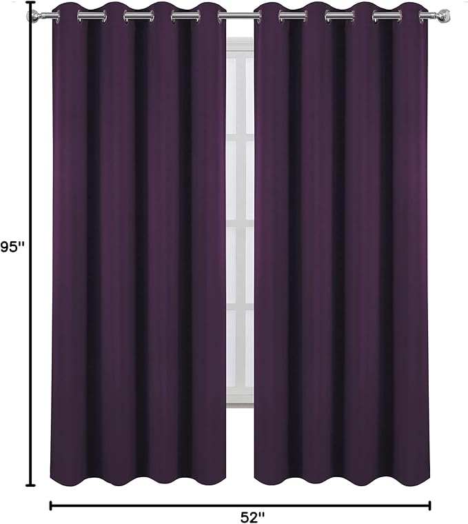 LEMOMO 100% Blackout Curtains 52 x 95 Inch Purple Curtains 2 Panels Darkening Thermal Insulated Bedroom Curtains