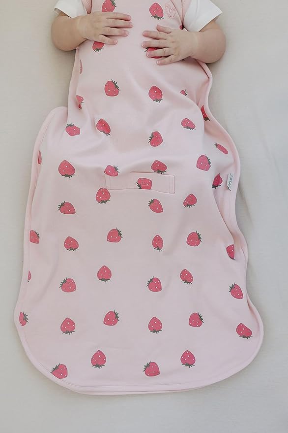 Woolino Merino Wool & Organic Cotton Baby Sleep Sack 2-24 Months – Ultimate 4-Season Baby Sleeping Bag, Universal Size Wearable Blanket, 2-Way Zipper & Adjustable Fit, Year-Round Use - Strawberry