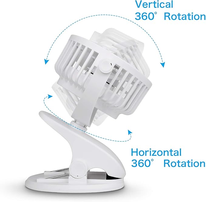 SkyGenius Battery Operated Clip On Baby Stroller Fan (White)