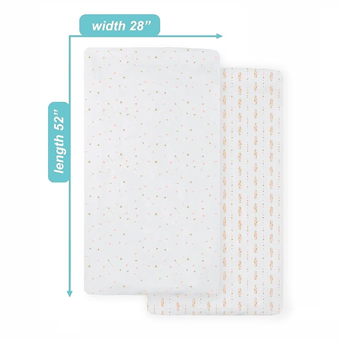 American Baby Company 2 Pack Fitted Crib Sheets 28" x 52", Soft Breathable Neutral 100% Cotton Jersey Sheet, Sparkle Gold/Pink Feathers/Arrows, for Boys and Girls, Fits Crib and Toddler Bed mattresses