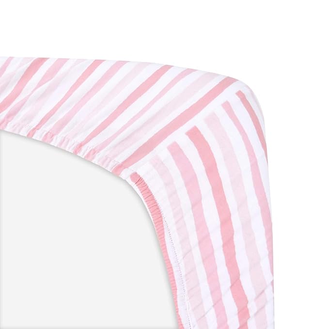 Bassinet Sheets Compatible with 4moms Breeze Plus Bassinet(not playard), 2 Pack, 100% Jersey Knit Cotton Fitted Sheets, Breathable and Heavenly Soft, Pink Print for Baby