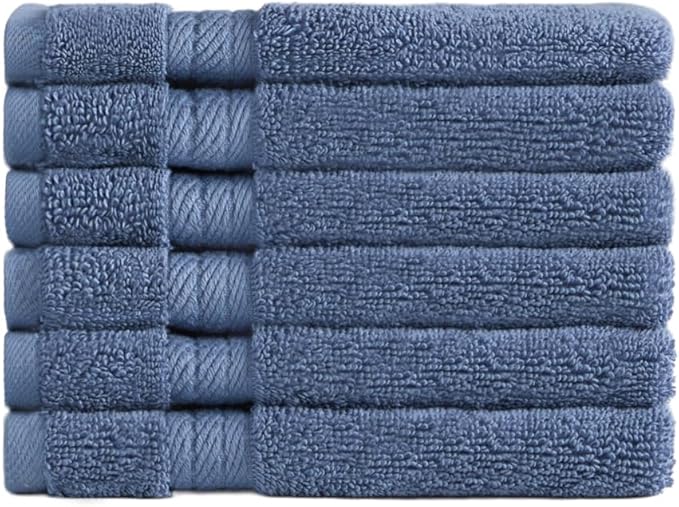 Ozdilek 6-Piece Washcloth Set 13x13 100% Turkish Cotton, 600 GSM, Soft, Gentle on Sensitive Skin, Multi-Purpose Use, Washable, Reusable, Ideal for Baby Care & Spa 6 Towels (Ocean Blue)